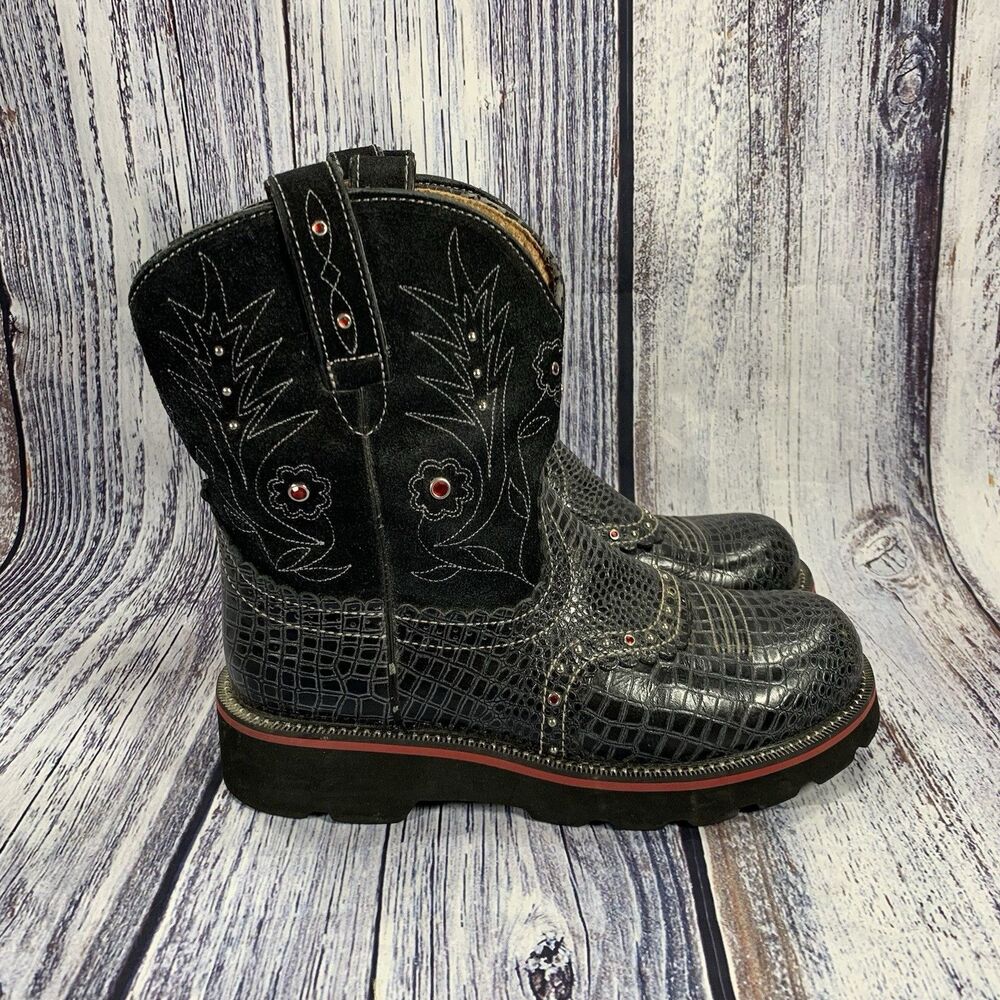Ariat Gem Baby Fatbaby Gator Print Black Western Boots 16405 Women’s 8.5